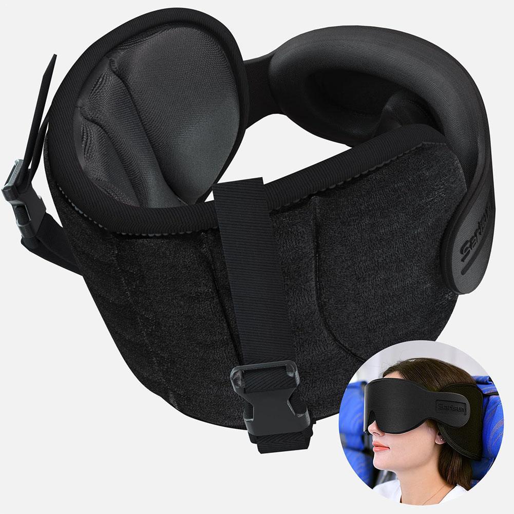 Eye Mask Sleep Travel - หน้ากากปิดตาสำหรับการเดินทาง ระบบรองรับศีรษะสำหรับเครื่องบินและรถยนต์ ป้องกันการสั่นของศีรษะ หน้ากากปิดตาปิดกั้นแสงทั้งหมดสำหรับการเดินทางไกล
