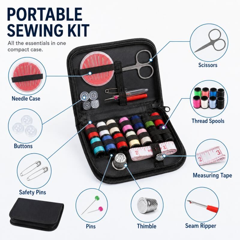 Travel Accessories To Sew - ชุดเย็บผ้าพกพาสำหรับมือใหม่และมืออาชีพ ชุดครบครันพร้อมเข็ม ด้าย กรรไกร กล่องอุปกรณ์เสริมสำหรับเดินทางขนาดกะทัดรัด
