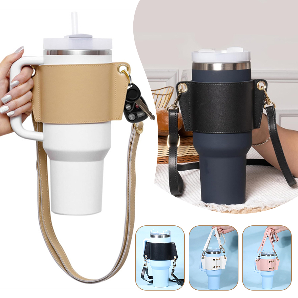 Travel Accessories Officeworks - ปลอกหุ้มแก้วน้ำหนัง PU คุณภาพสูง สายปรับได้ สำหรับขวดน้ำ สำหรับแก้วน้ำ