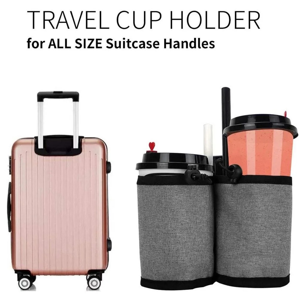 Travel Accessories Essentials - กระเป๋าใส่ขวดน้ำแบบใหม่พร้อมที่จับสำหรับกระเป๋าเดินทาง ช่องเก็บแก้วคู่ กระเป๋าเก็บของแบบปรับได้ สายรัดแบบปรับได้ สำหรับใช้กับกระเป๋าเดินทาง