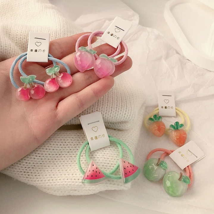 Travel Accessories Kids - ยางมัดผมรูปแครอทสำหรับเด็ก 5 คู่ ยางรัดผมแบบไม่ลื่นสำหรับเด็กผู้หญิง เครื่องประดับผมผลไม้เนื้อนุ่มสำหรับเด็กเล็ก