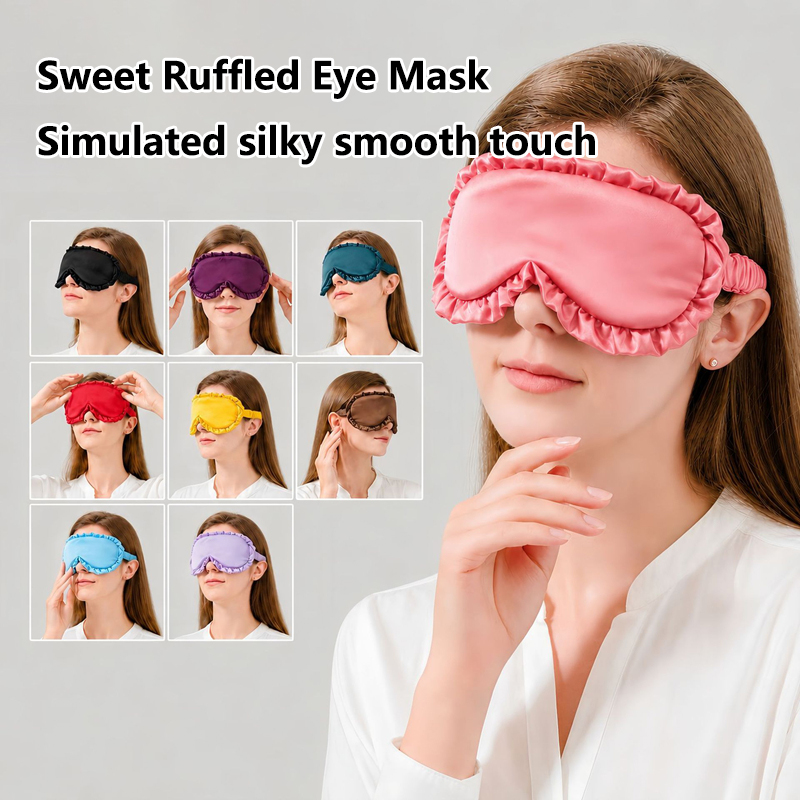Eye Mask Sleep Travel - หน้ากากปิดตาแฟชั่นผ้าไหมเทียมเนื้อแน่น ขอบระบายลายดอกบัวขนาดใหญ่ ปิดแสงได้ดี นุ่มสบาย เหมาะสำหรับการเดินทาง สำหรับผู้ชายและผู้หญิง