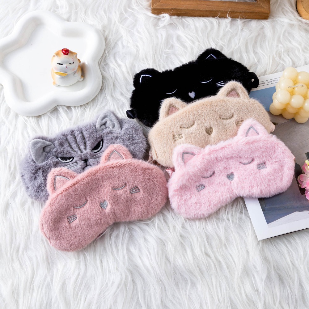 Eye Mask Sleep Travel - หน้ากากปิดตาสำหรับนอนหลับลายการ์ตูนแมวน่ารักสำหรับผู้หญิง ปิดแสงสนิท นุ่มสบาย ไม่บีบรัดตา เหมาะสำหรับการเดินทาง พักผ่อน