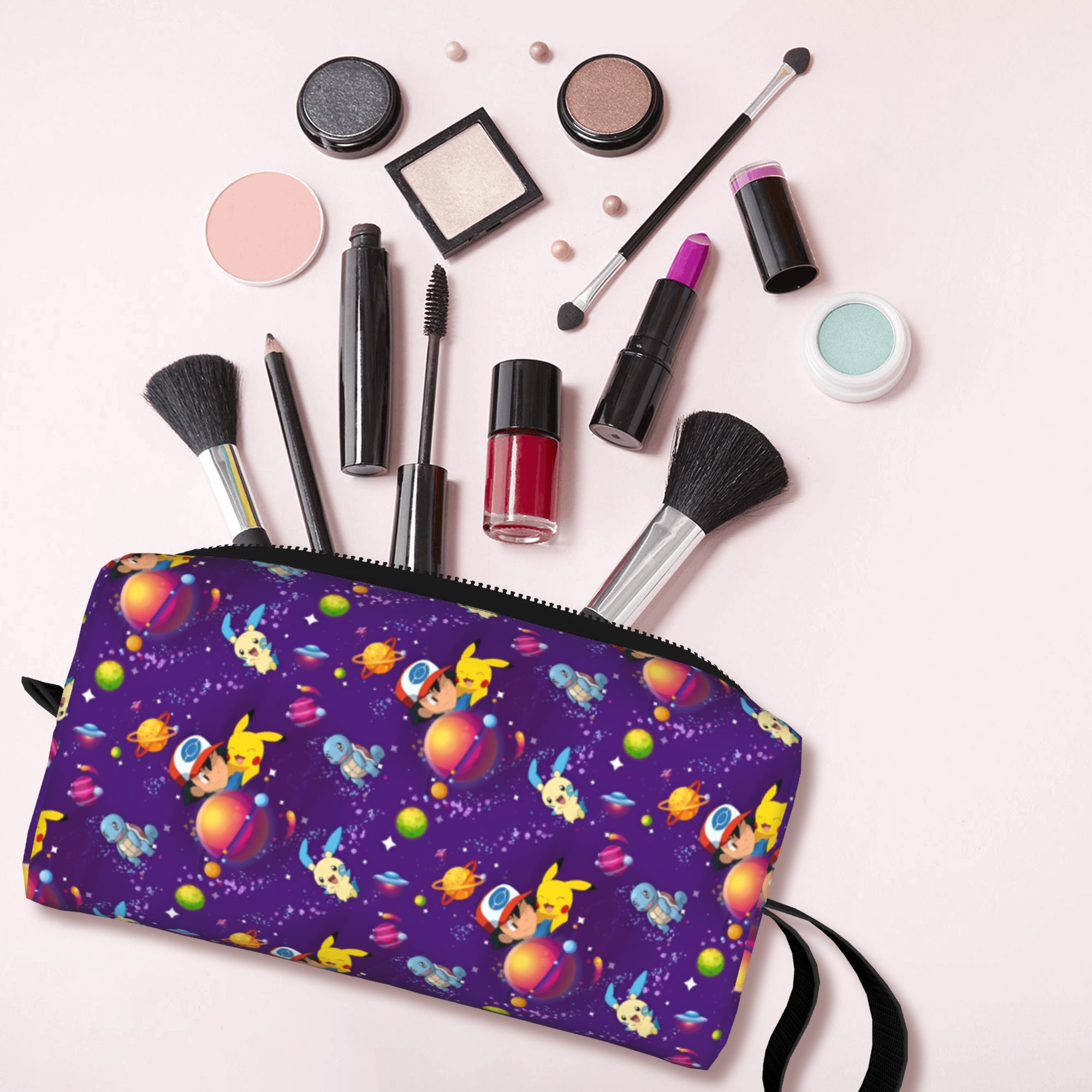 Travel Accessories Kit For Women - กระเป๋าใส่เครื่องสำอางลายโปเกมอน พิคาชู น่ารัก สำหรับเดินทาง กระเป๋าจัดระเบียบเครื่องสำอางสำหรับผู้หญิง กระเป๋าเก็บของใช้ส่วนตัว