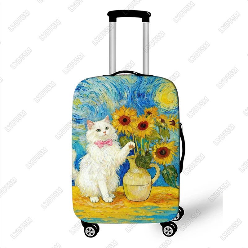 Travel Van Accessories - ภาพวาดสีน้ำมัน แมวดำ ผลงานของแวนโก๊ะ ผ้าคลุมกระเป๋าเดินทางสำหรับการเดินทาง ผ้าคลุมกระเป๋าเดินทางลาย The