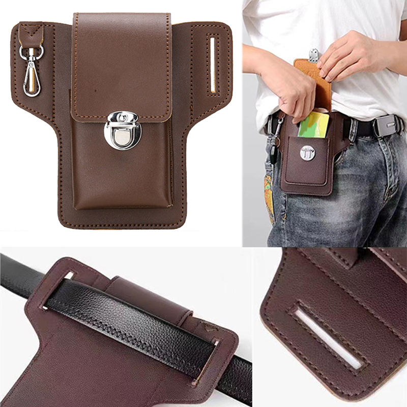 Travel Accessories Leather - กระเป๋าคาดเอวหนัง PU อเนกประสงค์แบบผู้ชายแฟชั่นกระเป๋าใส่โทรศัพท์มือถือกระเป๋าคาดเอวสำหรับเล่นกีฬาการเดินทางกลางแจ้ง