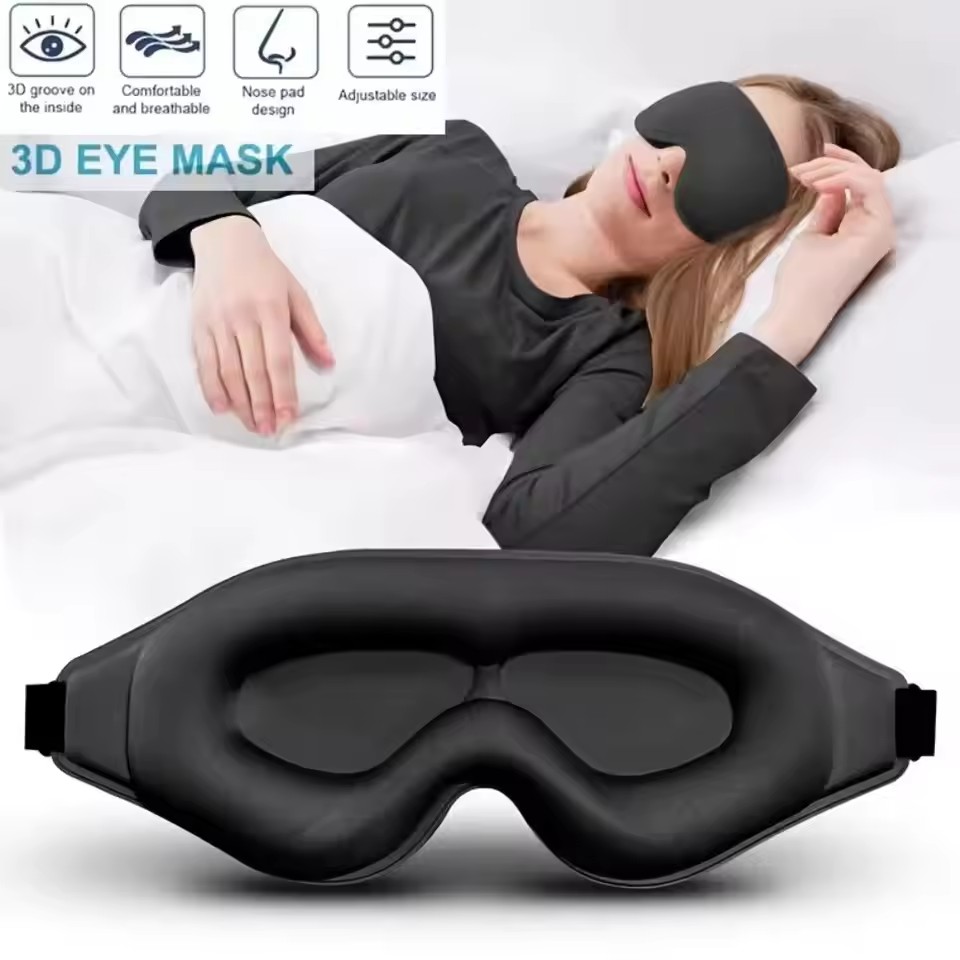 Eye Mask Sleep Travel - หน้ากากปิดตา 3D, หน้ากากปิดตานุ่มสบาย ระบายอากาศได้ดี พร้อมแผ่นรองจมูก, ปรับขนาดได้