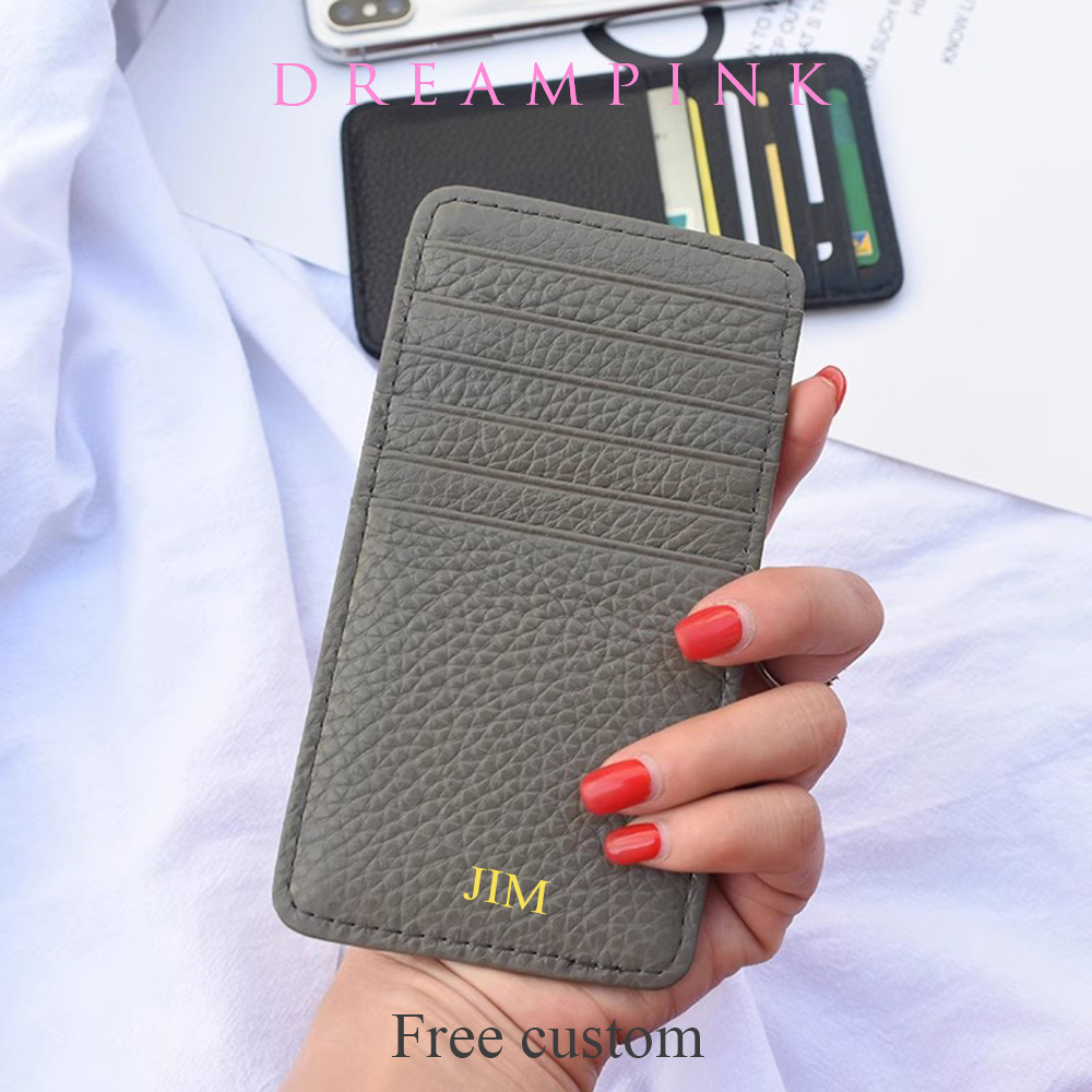 Travel Wallet Slim - กระเป๋าสตางค์แบบยาวของผู้หญิงหนังวัวสำหรับเดินทางกระเป๋าเงินใส่บัตรนักธุรกิจผู้ชายหนังแท้บางกระเป๋าใส่บัตรเครดิตชื่อได้ตามต้องการ