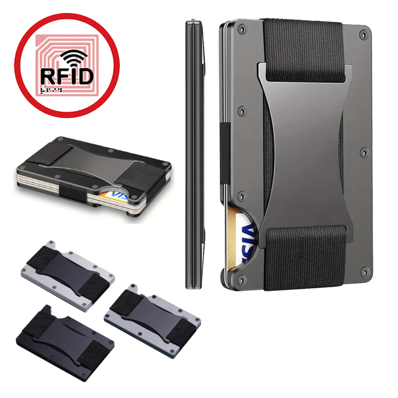 Travel Wallet Slim - กระเป๋าใส่บัตรแบบบาง ป้องกัน RFID สำหรับผู้ชายและผู้หญิง ทำจากอะลูมิเนียม มีช่องใส่บัตรแบบยืดหยุ่น