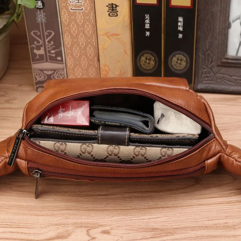 กระเป๋าคาดเอวหนังแท้สำหรับผู้ช - Travel Accessories Leather บทวิจารณ์และราคา