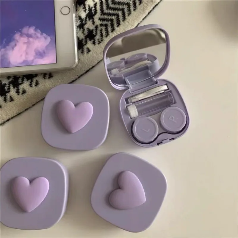 หัวใจสีม่วงคอนแทคเลนส์กล่องกระ - Travel Accessories Kit For Women บทวิจารณ์และราคา
