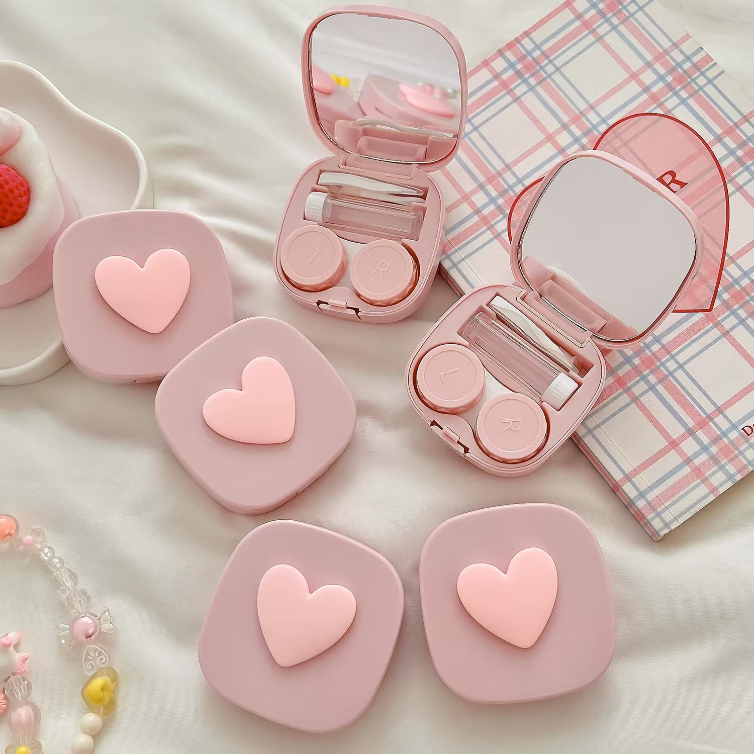 หัวใจคอนแทคเลนส์พร้อมกระจก MIN - Travel Accessories Kit For Women บทวิจารณ์และราคา